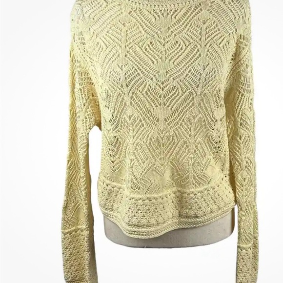 VINCE LACE PATCHWORK PULLOVER ORGANIC COTTON SWEATER IN PALE LEMON MEDIUM - Picture 5 of 5